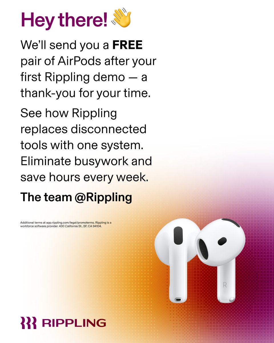 Rippling: Hey there! We'll send you a FREE pair of AirPods